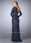 Picture of: Long Sleeve Lace Dress with Beaded Belt and Cuffs in Blue, Style: 23115, Detail Picture 3