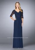 Picture of: 3/4 Sleeve Evening Dress with Lace Accents in Blue, Style: 23118, Main Picture
