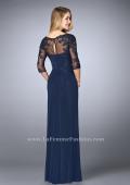 Picture of: 3/4 Sleeve Evening Dress with Lace Accents in Blue, Style: 23118, Back Picture