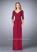 Picture of: 3/4 Sleeve Evening Dress with Lace Accents in Red, Style: 23118, Detail Picture 1
