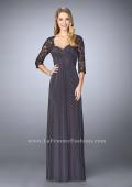 Picture of: Long Evening Gown with 3/4 Sleeves and Empire Waist in Silver, Style: 23141, Detail Picture 1