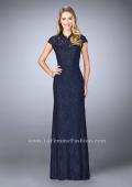 Picture of: Stretch Lace Gown with Sheer Lace Detailing in Blue, Style: 23148, Main Picture