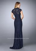 Picture of: Stretch Lace Gown with Sheer Lace Detailing in Blue, Style: 23148, Back Picture