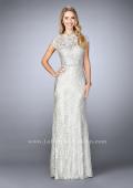 Picture of: Stretch Lace Gown with Sheer Lace Detailing in Silver, Style: 23148, Detail Picture 1