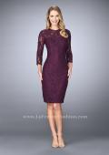 Picture of: Knee Length Lace Dress with 3/4 Sleeves in Purple, Style: 23149, Detail Picture 1