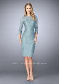 Picture of: Knee Length Lace Dress with 3/4 Sleeves in Blue, Style: 23149, Detail Picture 2