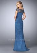 Picture of: Net Jersey Dress with Beading and Sheer Neckline in Blue, Style: 23215, Back Picture