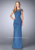 Picture of: Net Jersey Dress with Beading and Sheer Neckline in Blue, Style: 23215, Detail Picture 1