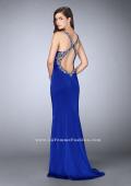 Picture of: Fitted Long Dress with Beaded Neckline and Straps in Blue, Style: 23245, Back Picture