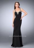 Picture of: Fitted Long Dress with Beaded Neckline and Straps in Black, Style: 23245, Detail Picture 1