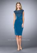 Picture of: Knee Length Gown with Beaded Embroidery in Blue, Style: 23266, Detail Picture 1