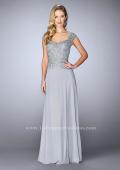 Picture of: Cap Sleeve Beaded Lace Evening Gown in Silver, Style: 23286, Main Picture