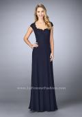 Picture of: Cap Sleeve Beaded Lace Evening Gown in Blue, Style: 23286, Detail Picture 1
