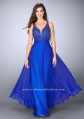Picture of: Chiffon A-line Dress with Beading and Deep V neckline in Blue, Style: 23304, Main Picture