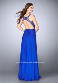 Picture of: Chiffon A-line Dress with Beading and Deep V neckline in Blue, Style: 23304, Back Picture