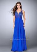 Picture of: Chiffon A-line Dress with Beading and Deep V neckline in Blue, Style: 23304, Detail Picture 1