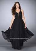 Picture of: Chiffon A-line Dress with Beading and Deep V neckline in Black, Style: 23304, Detail Picture 2