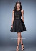 Picture of: Lace Evening Dress with Satin A-Line Skirt in Black, Style: 23308, Detail Picture 1