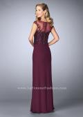 Picture of: Sheer Cap Sleeve Crepe Jersey Gown in Purple, Style: 23316, Back Picture