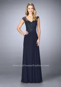Picture of: Sheer Cap Sleeve Crepe Jersey Gown in Blue, Style: 23316, Detail Picture 2
