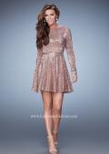 Picture of: Long Sleeve Short Sequin Homecoming Dress in Gold, Style: 23321, Detail Picture 1