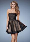 Picture of: Short Party Dress with Tulle Skirt and Satin Trim in Black, Style: 23354, Detail Picture 1