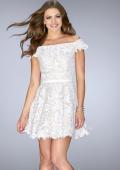 Picture of: Off the Shoulder Short Lace Dress with Flared Skirt in White, Style: 23361, Main Picture