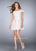 Picture of: Off the Shoulder Short Lace Dress with Flared Skirt in White, Style: 23361, Detail Picture 1