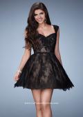 Picture of: Short Lace Dress with Cap Sleeves and Open Back in Black, Style: 23374, Main Picture