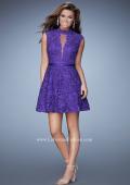 Picture of: Short Lace Dress with high Neckline and Open Back in Purple, Style: 23409, Detail Picture 1