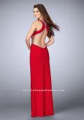 Picture of: Long Fitted Dress with Cut Outs and Side Slit in Red, Style: 23418, Back Picture