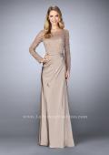 Picture of: Beaded Lace Bodice Evening Dress with Sheer Sleeves in Brown, Style: 23435, Main Picture