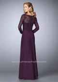 Picture of: Beaded Lace Bodice Evening Dress with Sheer Sleeves in Purple, Style: 23435, Back Picture