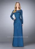 Picture of: Beaded Lace Bodice Evening Dress with Sheer Sleeves in Blue, Style: 23435, Detail Picture 2