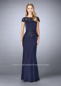 Picture of: Belted Evening Dress with Embroidered Peplum in Blue, Style: 23444, Main Picture