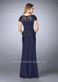 Picture of: Belted Evening Dress with Embroidered Peplum in Blue, Style: 23444, Back Picture