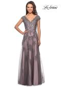 Picture of: Tulle Evening Gown with Embroidery and Cap Sleeves, Style: 23449, Detail Picture 3