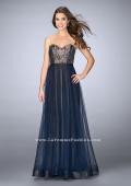 Picture of: Long A-Line Dress with Tulle Skirt and Gold Lining in Blue, Style: 23455, Main Picture