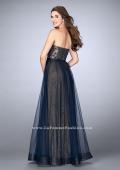 Picture of: Long A-Line Dress with Tulle Skirt and Gold Lining in Blue, Style: 23455, Back Picture