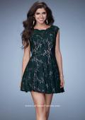 Picture of: Scalloped Lace Short Sleeve Homecoming Dress in Green, Style: 23467, Main Picture