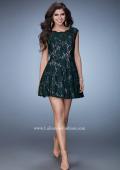 Picture of: Scalloped Lace Short Sleeve Homecoming Dress in Green, Style: 23467, Detail Picture 1