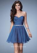 Picture of: Strapless Chiffon Short Dress with Beaded Belt in Blue, Style: 23482, Main Picture