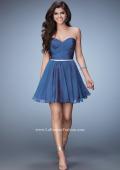 Picture of: Strapless Chiffon Short Dress with Beaded Belt in Blue, Style: 23482, Detail Picture 1
