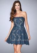 Picture of: Strapless Lace Dress with Flared Skirt and a Thin Belt in Blue, Style: 23495, Main Picture