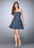 Picture of: Strapless Lace Dress with Flared Skirt and a Thin Belt in Blue, Style: 23495, Detail Picture 1