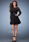 Picture of: Long Sleeve Cocktail Dress with High Neck and Stones in Black, Style: 23501, Detail Picture 1