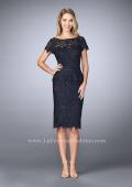 Picture of: Knee Length Peplum Lace Dress with Thin Belt in Blue, Style: 23505, Main Picture
