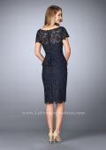 Picture of: Knee Length Peplum Lace Dress with Thin Belt in Blue, Style: 23505, Back Picture