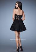 Picture of: Embroidered Short Dress with a Sheer Illusion Bodice in Black, Style: 23523, Back Picture