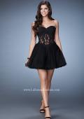 Picture of: Embroidered Short Dress with a Sheer Illusion Bodice in Black, Style: 23523, Detail Picture 1